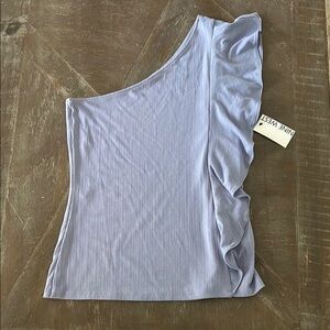 Nine West Ruffled One-Shoulder Top in Soft Blue